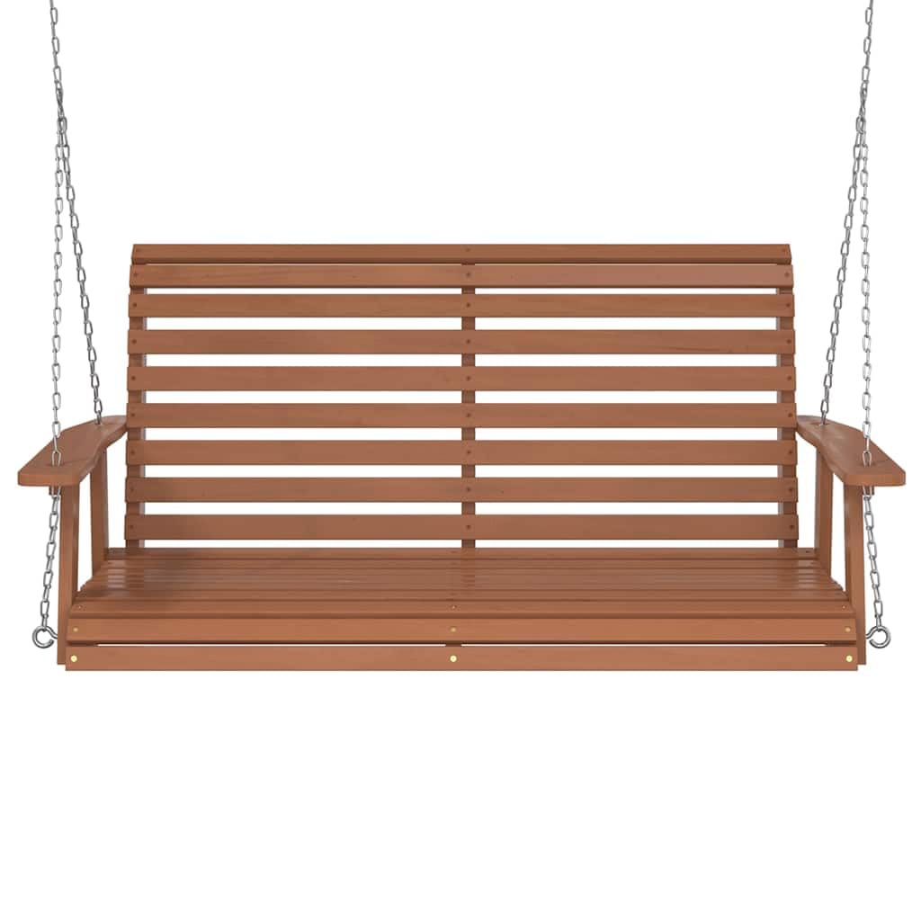 Hollywoodschaukel Gartenschaukel aus massivem Tannenholz mit Metallketten Braun 122,5x63x56 cm verstellbar für Garten Terrasse Veranda mit ergonomischem Schaukelsitz und wetterbeständigem