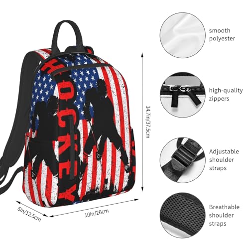 American Hockey Flag Casual Backpacks Laptop Backpack Outdoor Travel Rucksack Sport Carry-On Daypack Lightweight Bag with Multi-Pockets4