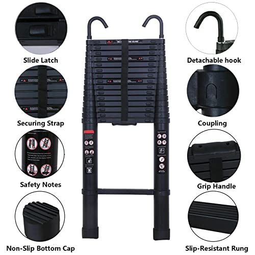 20 Ft Aluminum Telescoping Ladder With 2 Detachable Roof Hooks(2.8 Inch), Lightweight Telescopic Extension Ladder For Home, Multi-Purpose Rv Ladder Loft Ladder Max 330 Lb Capacity, En131 Certificated #TOP1