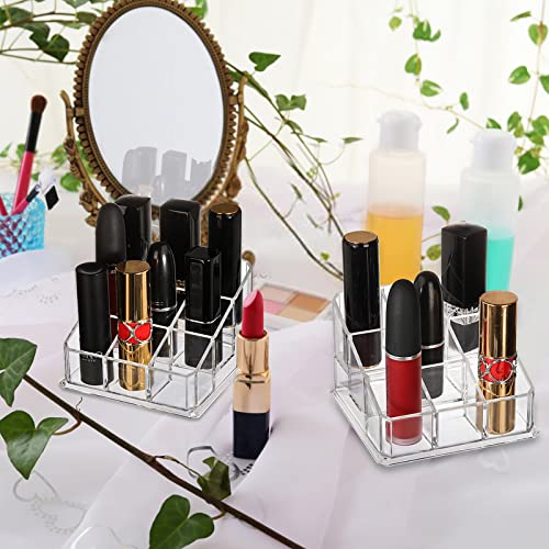 Image of Foraineam 6 Pack Lipstick Holder Organizer, 9 Spaces Clear Lip Stick Storage Stand Container, Small Cosmetic Beauty Makeup Display Cases for Lipsticks, Lipgloss, Brushes, Bottles