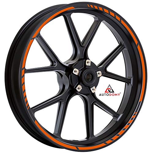 Autodomy Autocollants Stickers Kit Liseret Bandes Jantes Moto Ensemble Complet pour 2 Roues Jantes de 15' à 19' Pouces Sport Design (Orange)
