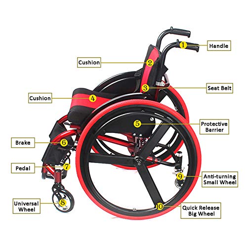 All Terrain - Sedia a rotelle manuale, leggera, pieghevole, portatile, per adulti, disabili, anziani e donne incinte, per sport e tempo libero