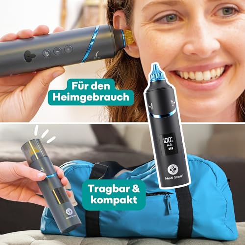 Medi Grade Elektrischer Ohrentrockner - Tragbares Warmluftgerät zum Ohren Trocknen mit Wohltuendem Rotlicht, Einstellbarer Temperatur und USB-C - Ideal nach dem Schwimmen oder Duschen