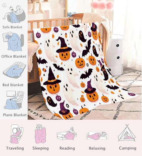 Couverture sorcière citrouille douce en flanelle au design exclusif - 8