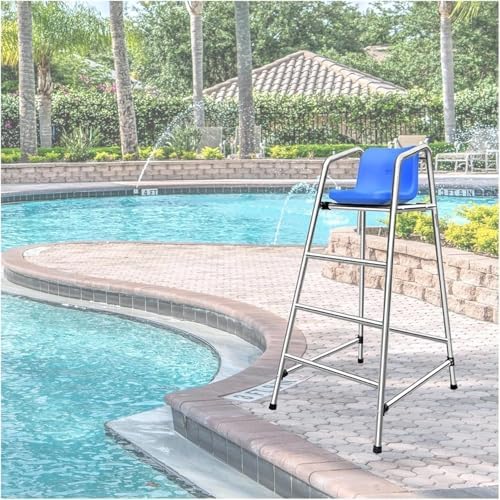 Stainless Steel High Stool Pool Ladder Chair, 4ft-6ft Lifeguard Observation Seat for Above Ground Pools, Lakes, Patios & Water Parks, 150cm/59in Tall
