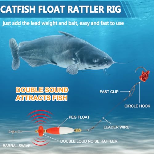 Catfish Rig Catfish Float Rigs Equipo de Pesca para Bagre con Cascabeles, Cuentas, Flotadores, Anzuelos en Círculo 6/0 8/0 Santee Cooper Rigs para Pesca en Río, Lago y Orilla miniatura 3
