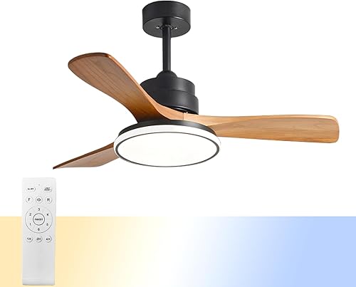 Ventiladores de techo de madera de 36 pulgadas con luces con control remoto, brillo ajustable, luces LED de techo empotradas para sala de estar,