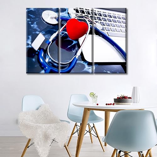 Image of TUMOVO Modern Medicine Cardiology Concept Art Prints Medical Stethoscope on Film X-Ray Wall Art Nosocomium 3 Panels Posters Artwork Giclee Print Gallery Packaging Artwork Ready to Hang (42 inch Wx28 H)