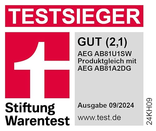 AEG Ultimate 8000 Staubsauger mit Beutel, Testsieger der Stiftung Warentest, hohe Saugleistung, Auto-Modus, Alle Böden, 48% Recyclingkunststoff, 3in1 Düse, HEPA-Filtration, 12m, LED-Licht, AB81U1SW