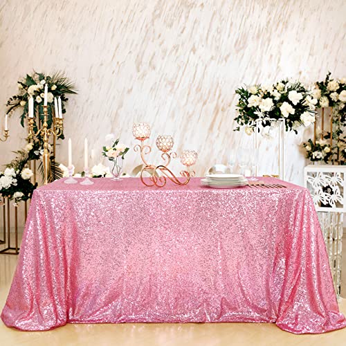 Image of B-COOL Sequin Tablecloth Party Tablecloth Rectangular Seamless Sequin Table Cloth Overlay Glitter Wedding Birthday Bridal Shower Decorations-90x156inch Fuchsia Pink