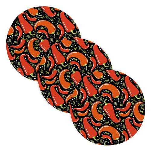 3 Pcs Trivet for Hot Pots and Pans 15in Mexican Red Hot Chili Black Cotton Thread Weave Heat Resistant Mat for Stove Home Accessories