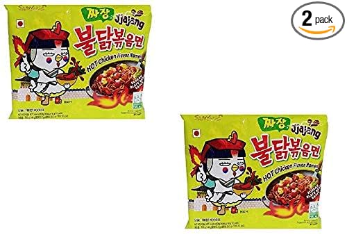 Sam Yang Jjajang Hot Chicken Flavour Ramen , Instant Korean Noodles - 140 gramsX (Pack of 2) - Imported