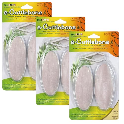 Image of Penn-Plax Bird-Life E-Cuttlebone Original, 3 Pk (2 Count Each) - Durable, Less Brittle Cuttlebones Enriched with Omega 3, Honey & Vitamin B1 -Easy Mounting, Cage Clip - Great for All Bird Sizes -White