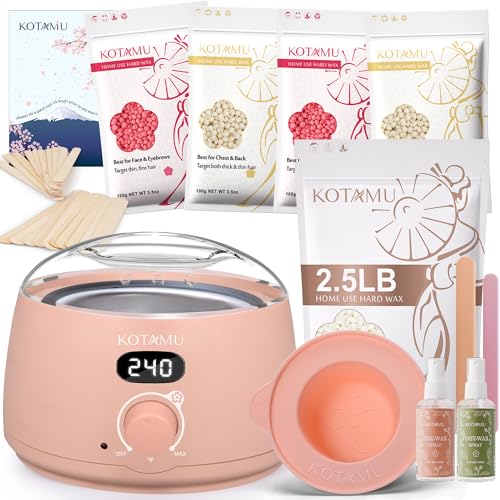 KOTAMU Digital Waxing Kit Pink for Women Men Home Salon, 2.5lb Unscented Hard Wax Beads for Face Eyebrows Armpit Legs Bikini Brazilian Full Body Thick &Thin Hair Removal