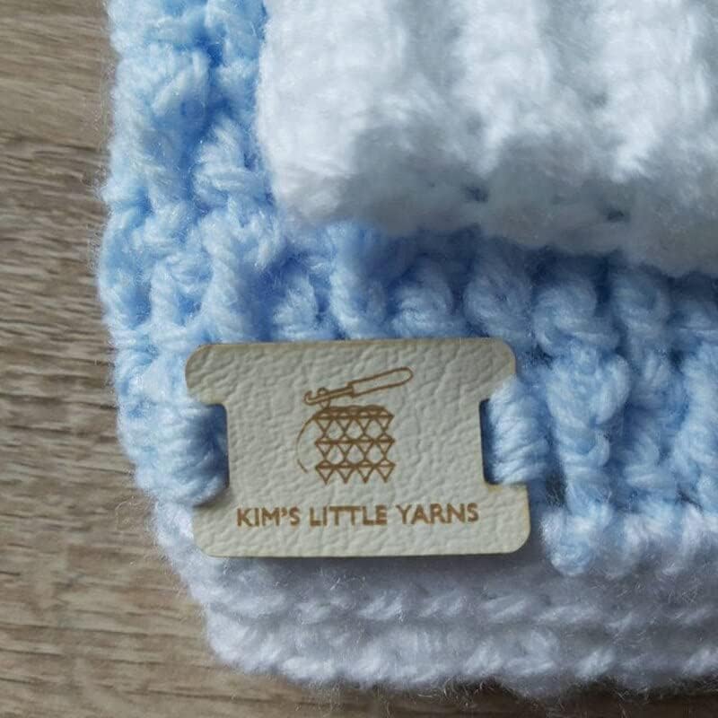 Personalised Faux Leather Labels Rectangle, Product Wool Heart Handmade Items, Tags Knitting, Tags Crochet, Knitting Labels - (Color: Custom Rustic Grey)