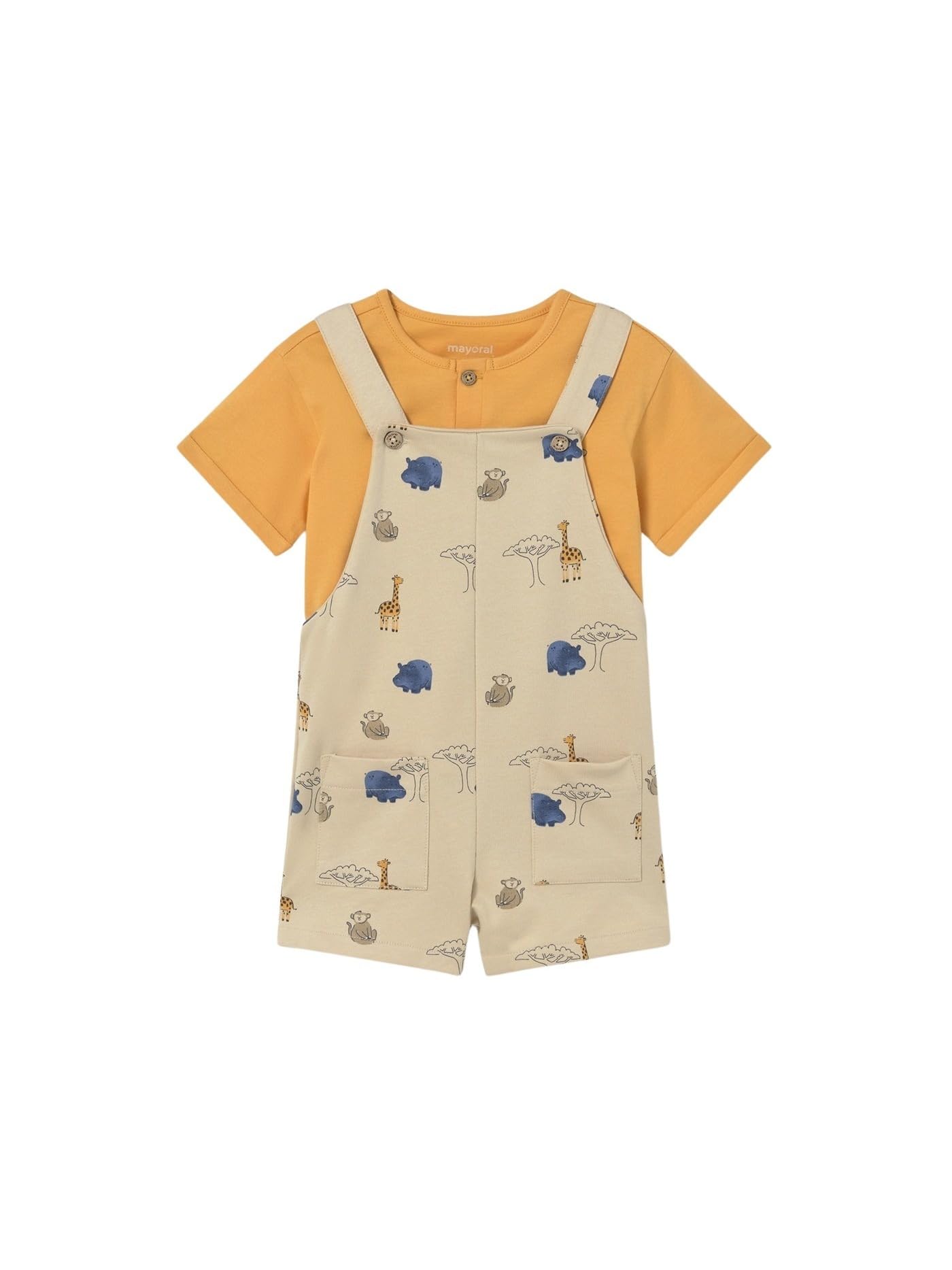 Mayoral Erkek Bebek Desenli Tulum ve T-shirt Takım Bej