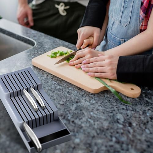 Retoo Ceppo Portacoltelli da 40 cm per 18 Coltelli, Professionale a Due Livelli, Universale per 6 Grandi Coltelli da Cucina, Cassetto per Utensili, Ufficio, Officina, Grigio - immagine 4