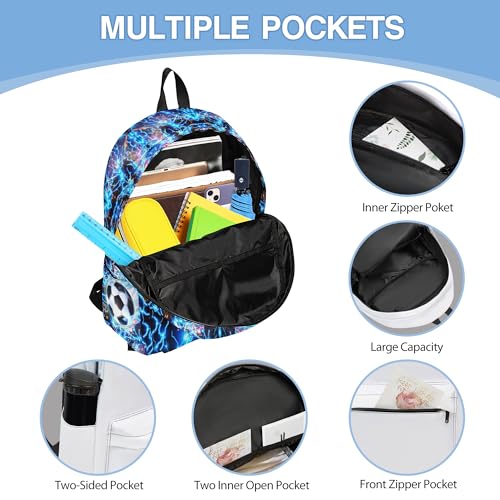 3PCS Backpack for Boys Girls, Kids Backpack Sets with Lunch Bag Pencil Case, Large Capacity 17 Inch Bookpack 3 in 1 Set for Teens Elementary Middle High School Students (Soccer)3