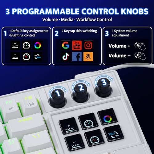 Image of darkFlash K87PRO TKL Mechanical Keyboard with 6 LCD Stream Control Keys & 3 Media Knobs - Gasket Mount, Hot-Swappable RGB Gaming & Streaming Macro Keyboard for PC & Mac (White)