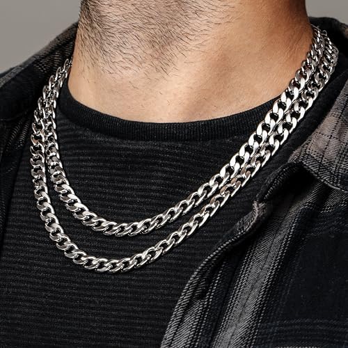 Silvadore Silver Cuban Link Chain for Men Necklace (9mm) - 925 Silver Plated Stainless Steel Chain for Men - Thick, Flat, Non-Tarnish & Waterproof Jewelry - GIFT-READY - (18/20/22/24 inch)3