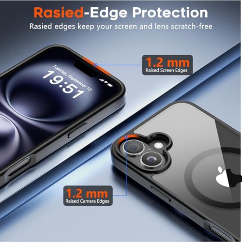Image of AIBEX Clear Mag-Saf Case for iPhone 16 Plus - 1,500 G Strong Magnetic Lock, Crystal-Clear Anti-Yellowing Back | Military-Grade Drop Protection | Camera Guard, Slim & Lightweight - Black