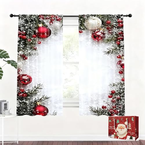 Christmas Ball Holiday Printed Curtains, 2 Pieces Xmas Curtains for
