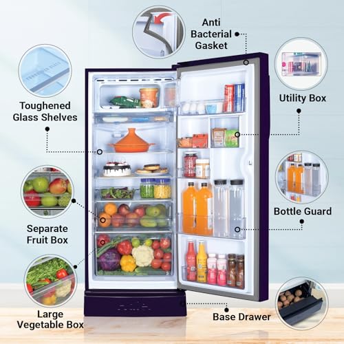 Image of Haier 190 L, 5 Star, Direct-Cool Single Door Refrigerator (HED-205MRB-P, Marine Rose, Base Stand Drawer)