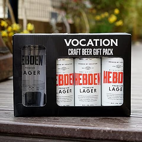 Vocation Brewery Lager Gift Set - 3 Hebden Lager 440ml Cans & Pint Glass Cover