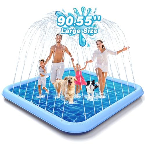 EPN Splash Pad, 127"- 90.5" Size Extra Large Sprinkler Play Mat for Dogs & Kids, Thicker Wading Pool Summer Outdoor Water Toys, Fun Backyard Fountain