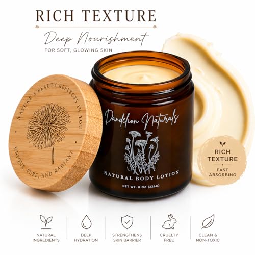 Dandelion Naturals Body Lotion – Deep Hydrating Botanical Moisturizer with Dandelion Oil, Plant-Based Lotion for Dry & Sensitive Skin, 8 oz