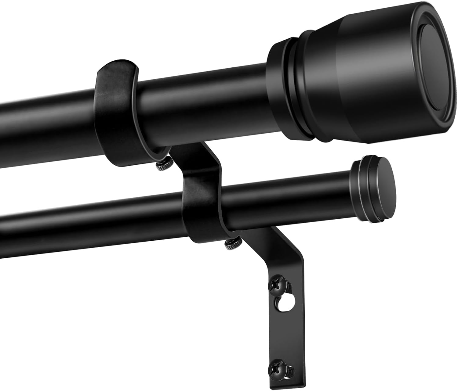 Heavy Duty Double Curtain Rod 32-48 Inch Length, 1 Inch Adjustable Matte Black Double Curtain Rod with Brackets, Long Double Curtain Rod for Windows Sliding Door (Black, 32-45", 1 PCS)