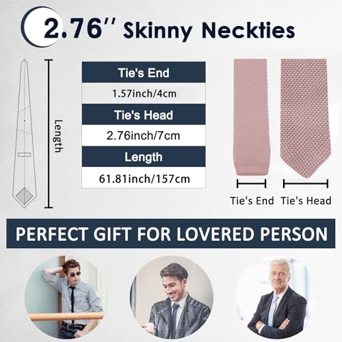 Image of Mantieqingway Pointed Knit Ties for Men Pure Color 2.76'' Skinny Neck Tie Formal Business Knitted Tie for Daily Wedding Party