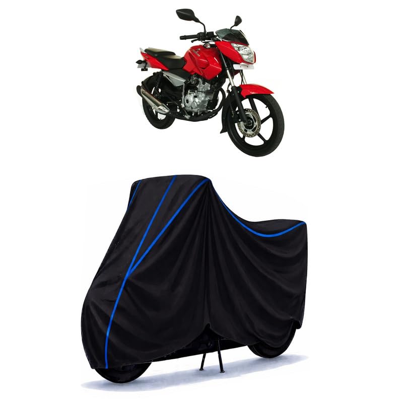 Image of BIR Water Resistant Bike Cover Compatible for Bajaj 135 BS6 | Universal Rain Cover | UV Protection, Dust & Scratch Protection | Indoor Outdoor All Weather | Black Blue Piping with Elastic