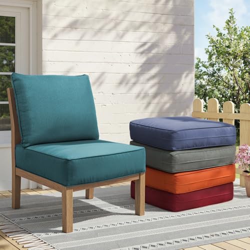 Image of 6 inch Thicker Outdoor Chair Cushion 2 Sets - 22 inch *24 inch *6 inch Waterproof Patio Furniture Cushions with Removable Cover, 28D High Density Sponge Filling Thicken Outdoor Patio Cushions - Peacock Blue