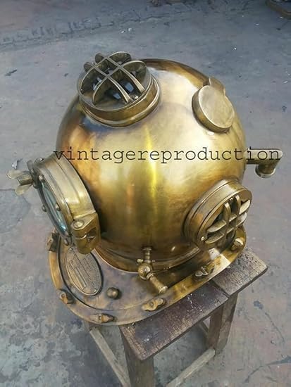 Vintage Brass Diving Helmet Full Size 18 Inch Nautical Maritime Decor, Copper & Brass Finish Heavy Duty Metal Antique Style with Viewing Port Display Piece (Helmet Only)