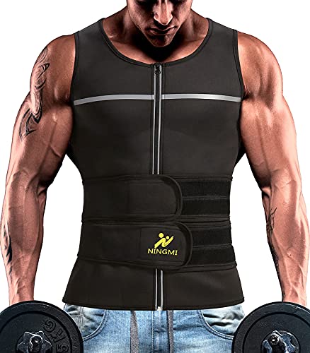 NINGMI Sauna Vest for Men Sweat - Waist Trainer Vests 2 in 1 Neoprene Zipper Tank Top Slimming Trimmer Belt Workout Gym Shirt Black (Black, 3XL)