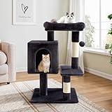 Allewie 29 Inches Cat Tree Tower/Plush Perches Platform/Condo/House/Sisal Scratching Posts/Multi-Level Activity Center Furniture for Kittens/Dark Grey