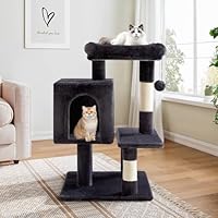 Allewie 29 Inches Cat Tree Tower/Plush Perches Platform/Condo/House/Sisal Scratching Posts/Multi-Level Activity Center Furniture for Kittens/Dark Grey