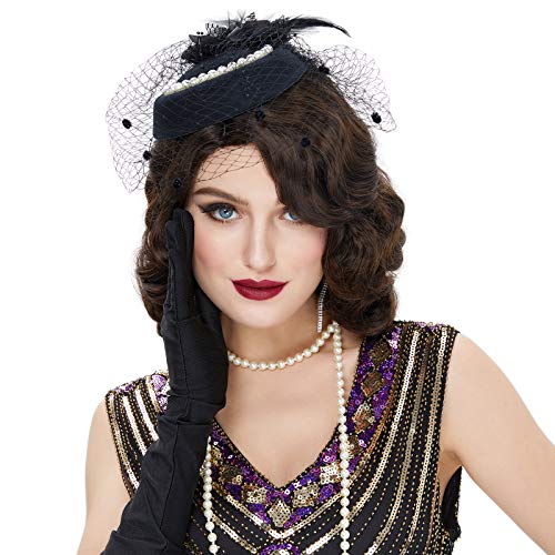 STfantasy Finger Wave Wigs 1920s Retro Long Curly Brown Synthetic Hair for Women Cosplay Halloween Party Costume (Brown)