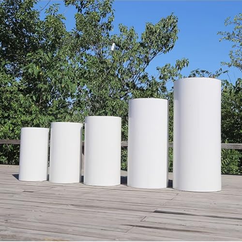 Spiareal 3 Supporti A Colonna Pieghevoli Per Feste, Altezze 40/60/80 Cm, Diametro 30 Cm, Bianchi, In Carta E Cartone, Per Torte, Dessert, Centrotavola