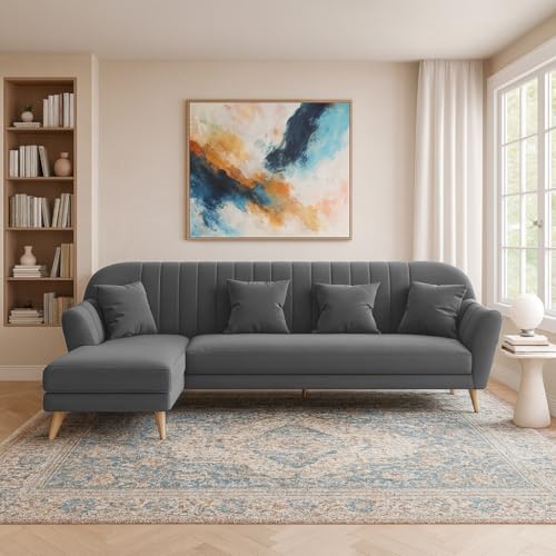 Image of Atticus LHS 6 Seater L Shape Sofa Set for Living Room (Cream Fabric) Premium Fabric Sofa Set
