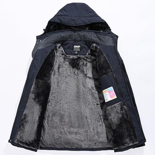 Image of QMP Winter Jackets For Men with Hoode Ski Snow Snowboarding Waterproof Fleece Liner Coats Windproof Raincoat 6 Pockets