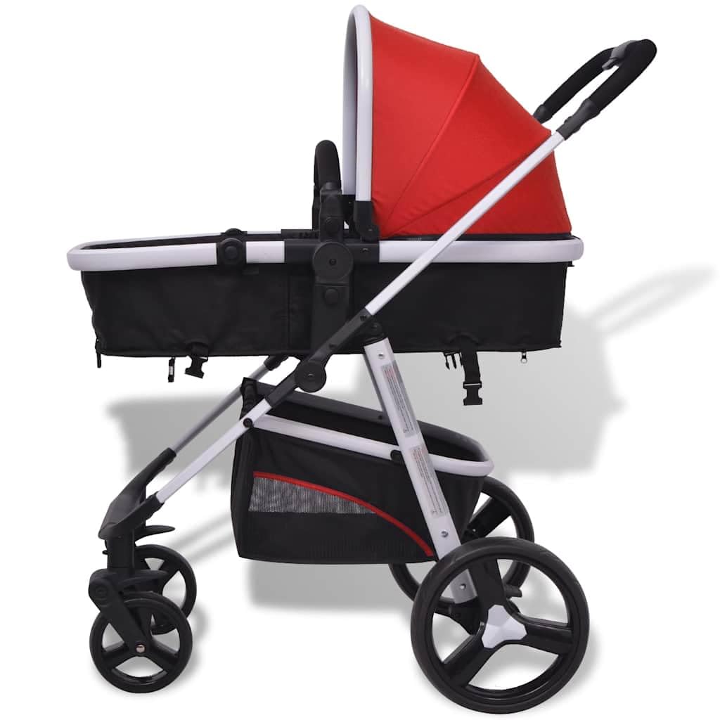 vidaXL Passeggino 3 in 1 Bambini Alluminio Rosso e Nero Carrozzina Seggiolino