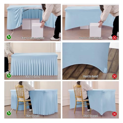 Image of Outpain 6Pack Baby Blue 8FT x 8FT Rectangular Spandex Polyester Blend Tablecloth for Standard Folding Tables - Set of 6