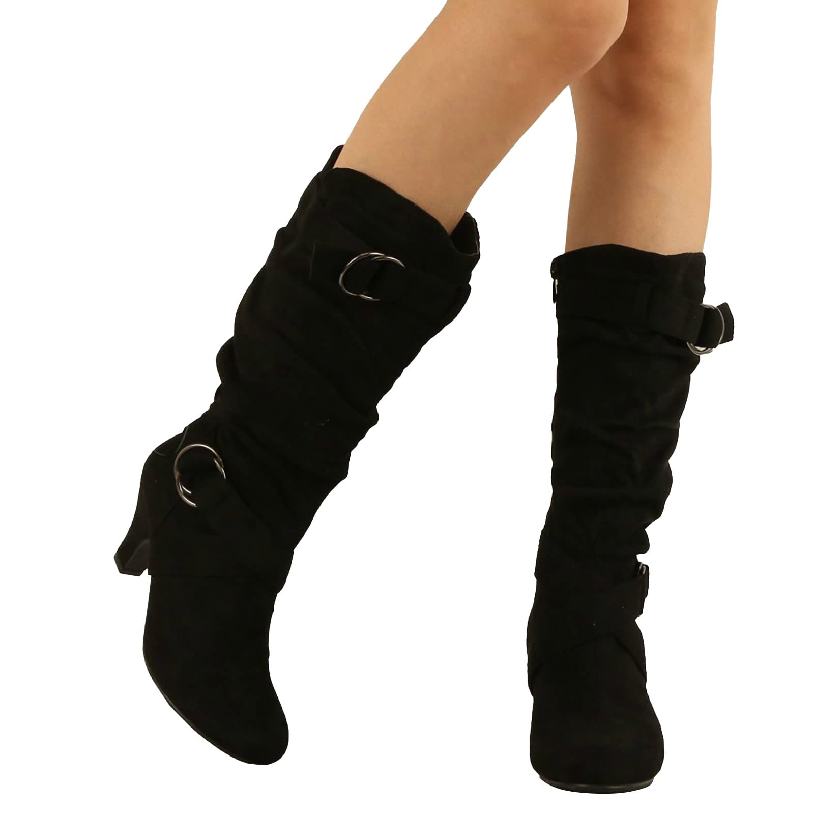 Knee High Boots for Women Wide Calf Pointed Toe itten Heel Slouchy Tall Long Boots with Zippers Retro