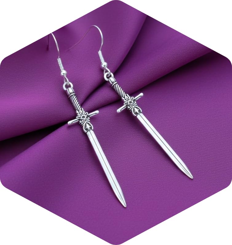 bySantana - 5cm Silber Schwert Ohrringe, Handgefertigt Fantasie Schmuck, Coole Geschenkidee, Mittelalter Dolch Ohrhänger (Ohrhaken)