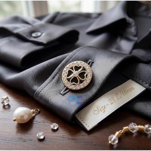 Image of Pack of 6 Round Black Clover Flower Rhinestones with Golden Finish Buttons Diameter 18 mm,(28 L) Shank for Garment Clothing Accessories Fit Sewing Scrapbooking Garment DIY Decoration