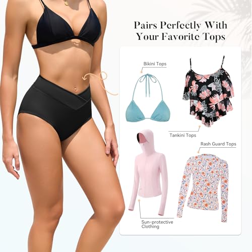 Image of American Trends Women's High Waisted Bikini Bottoms Swimming Suits Tummy Control Bathing Suits