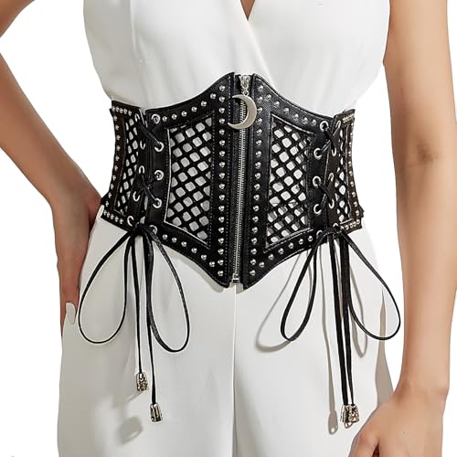 VASTLUCKY Women Elastic Waist Belt for Dresses Punk Mesh Cinch Corset Belt Goth Stretchy Waistband Belts