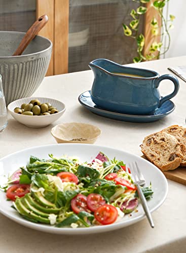 Image of LE TAUCI 17oz Gravy Boat with Saucer Stand, Set of 2, Ceramic Sauce Boat with Tray for Salad Dressings, Creamer, Broth, Black Pepper, Ceylon Blue